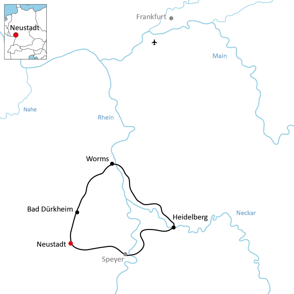 Karte Tour an der Deutschen Weinstraße